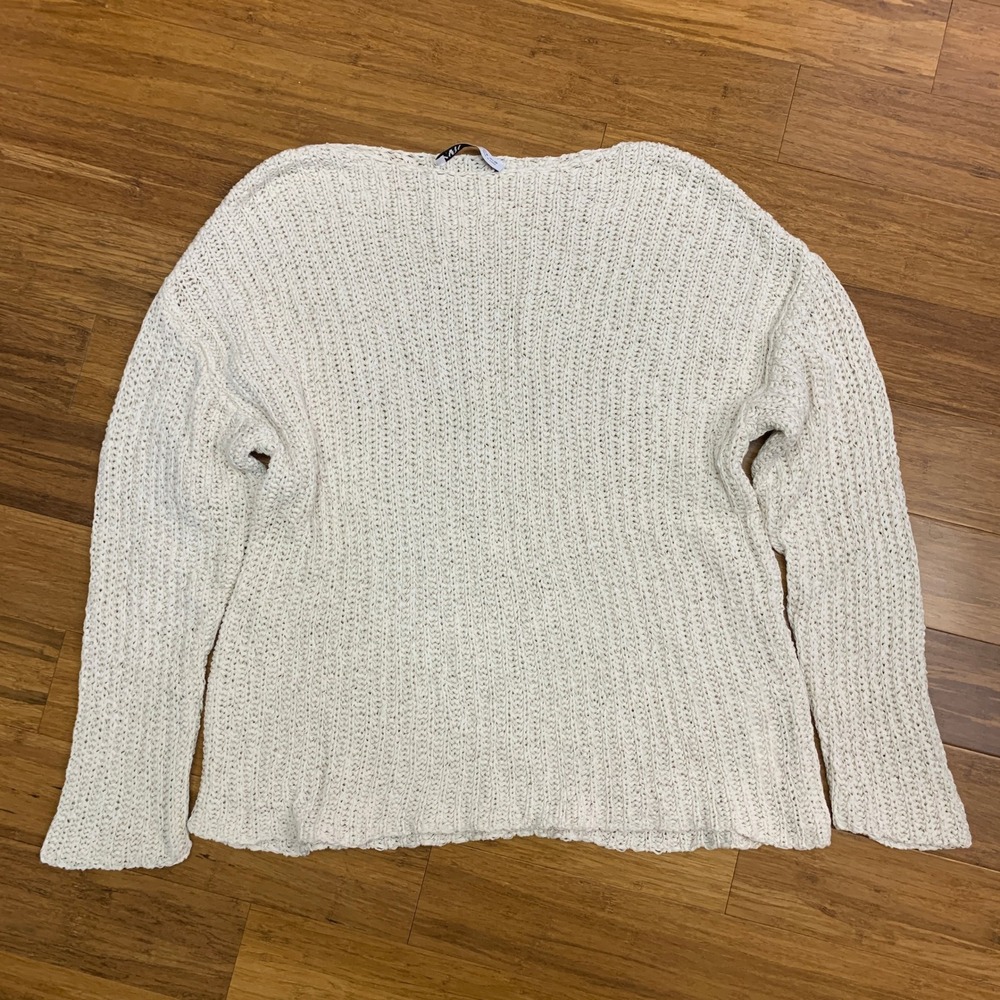 Zara Knit Sweater Womens Size Medium Cream Pullover Lightweight Long Sleeve